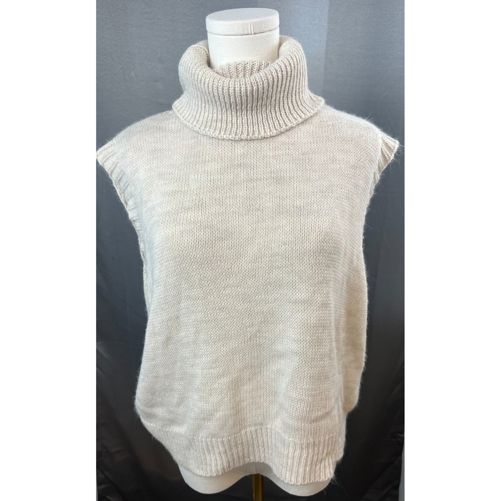 Ego Beige Oatmeal Sleeveless Turtleneck Sweater Soft Girl Quiet Luxury Size M L